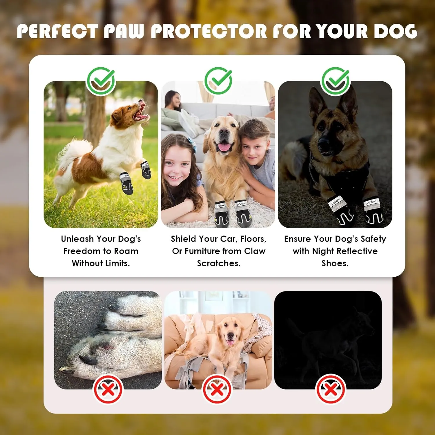 Dog Shoes Large Size Dogs, Medium Dog Booties-Dog Boots & Paw Protectors, 4PCS Small Shoes for Dogs with Reflective Strip, Anti-Slip Sole for Hot Pavement, Rain Snow Walking, Hiking. (Black, 8)