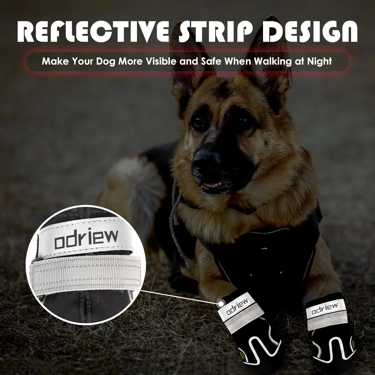 Dog Shoes Large Size Dogs, Medium Dog Booties-Dog Boots & Paw Protectors, 4PCS Small Shoes for Dogs with Reflective Strip, Anti-Slip Sole for Hot Pavement, Rain Snow Walking, Hiking. (Black, 8)