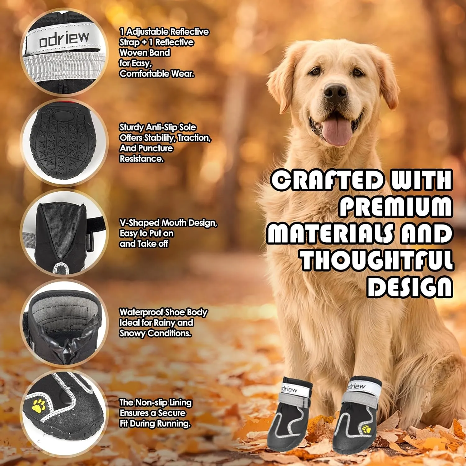 Dog Shoes Large Size Dogs, Medium Dog Booties-Dog Boots & Paw Protectors, 4PCS Small Shoes for Dogs with Reflective Strip, Anti-Slip Sole for Hot Pavement, Rain Snow Walking, Hiking. (Black, 8)
