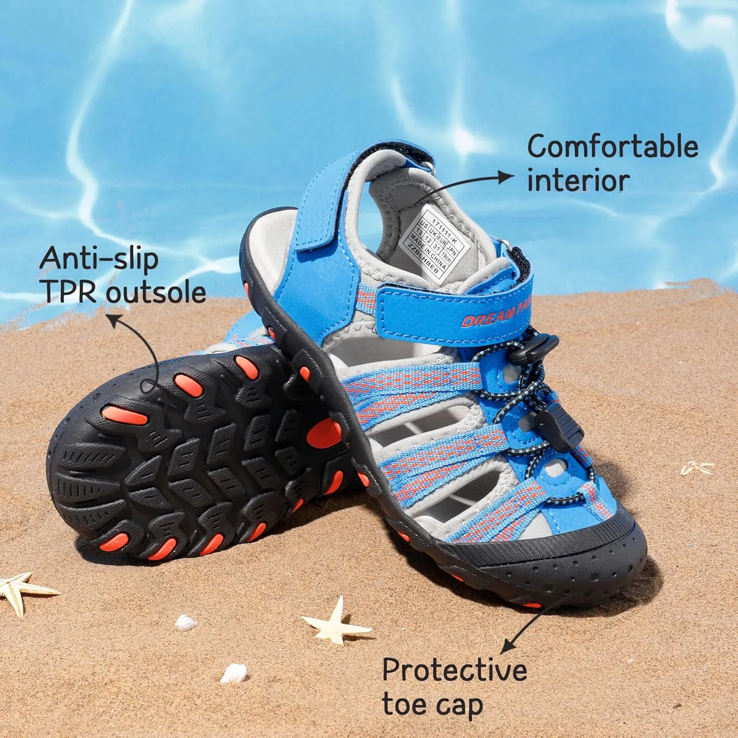 DREAM PAIRS Boys Girls Summer Outdoor Athletic Sport Sandals Hiking Beach Casual Closed Toe Adjustable Multicolor for Toddler/Little/Big Kids