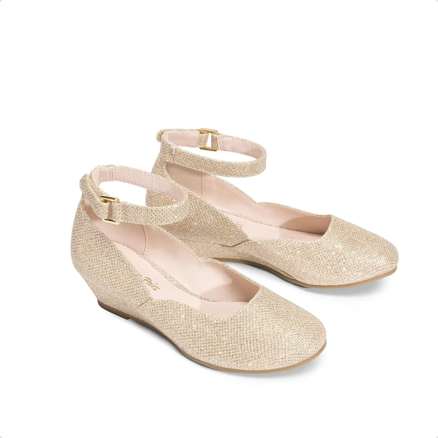 DREAM PAIRS Girls Dress Shoes Low Wedge Heels Ankle Strap Wedding Flower Party Pump for Toddler Little Big Kid