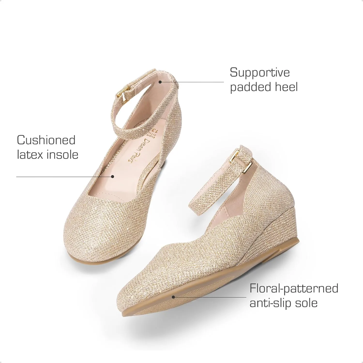 DREAM PAIRS Girls Dress Shoes Low Wedge Heels Ankle Strap Wedding Flower Party Pump for Toddler Little Big Kid