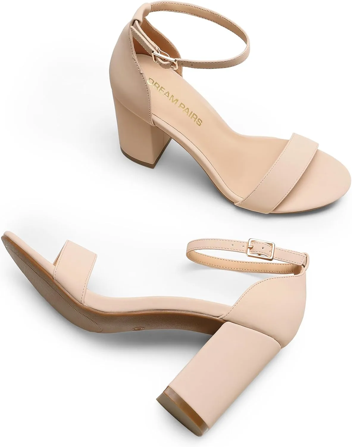 DREAM PAIRS Heels for Women Chunky Block Heel Open Toe Ankle Strap 3.5 Inch Heeled Sandals for Party Date Wedding