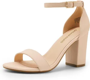 DREAM PAIRS Heels for Women Chunky Block Heel Open Toe Ankle Strap 3.5 Inch Heeled Sandals for Party Date Wedding