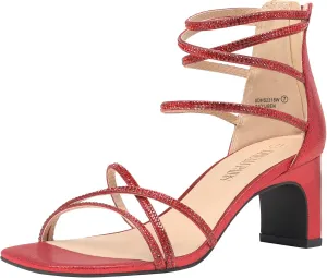 DREAM PAIRS Women's Block Chunky Rhinestone Low Heels Square Toe Sparkly Dressy Ankle Strap Heels Sandals