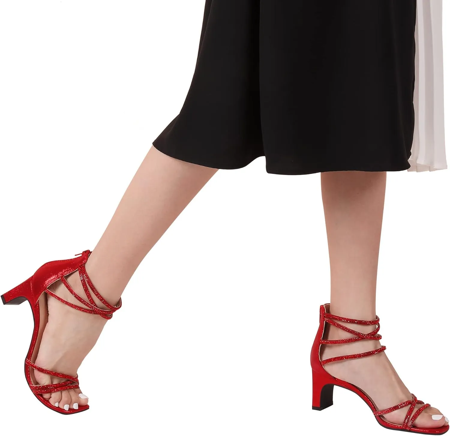 DREAM PAIRS Women's Block Chunky Rhinestone Low Heels Square Toe Sparkly Dressy Ankle Strap Heels Sandals