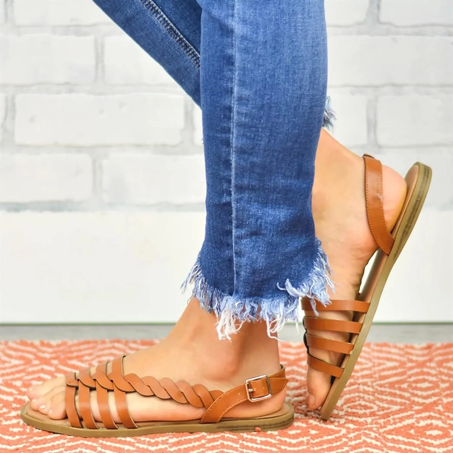 Dress Sandals Women Falt Criss Cross Flat Sandals Woven Gladiator Retro Back Strap Flat Sandals for Women