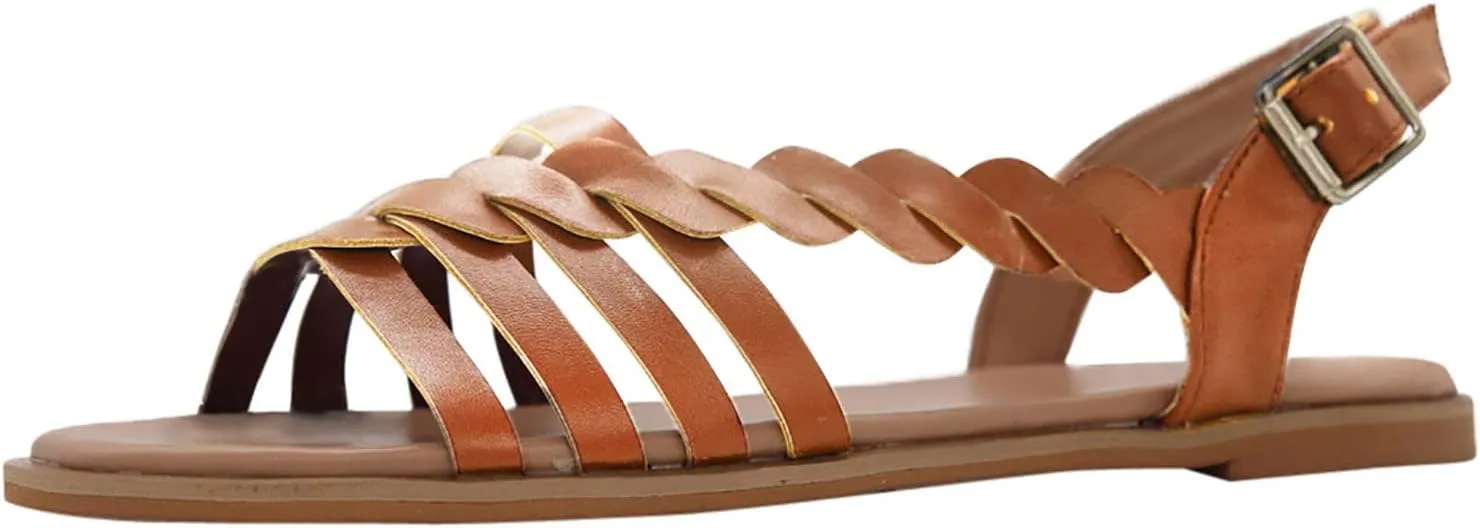 Dress Sandals Women Falt Criss Cross Flat Sandals Woven Gladiator Retro Back Strap Flat Sandals for Women