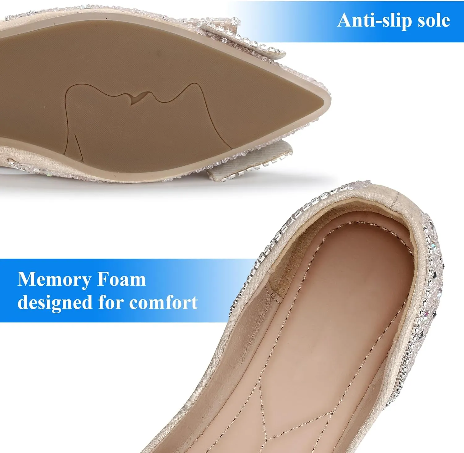 Dressy Flats Shoes for Women Comfortable Wedding Flats Rhinestone Fancy Ballet Flats Pointy Toe Flats
