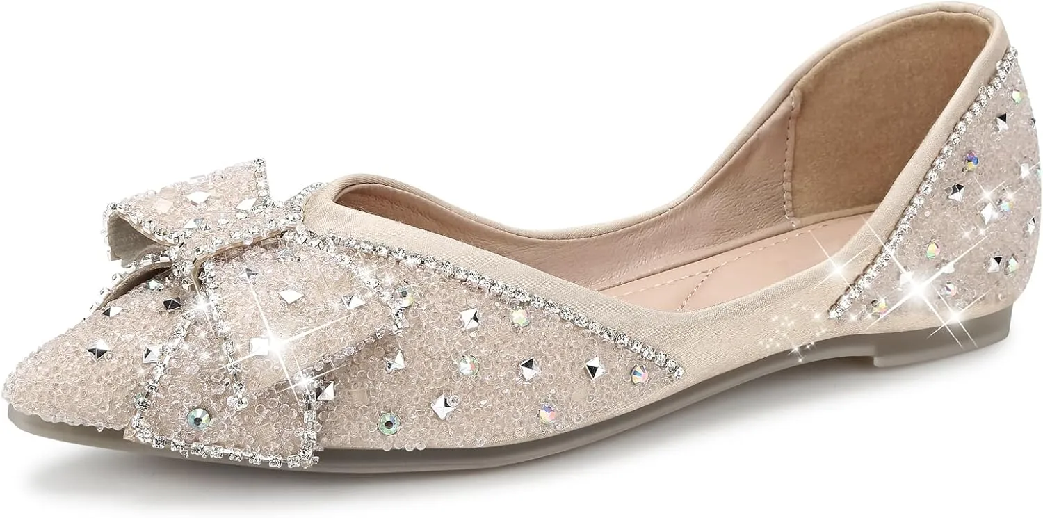 Dressy Flats Shoes for Women Comfortable Wedding Flats Rhinestone Fancy Ballet Flats Pointy Toe Flats