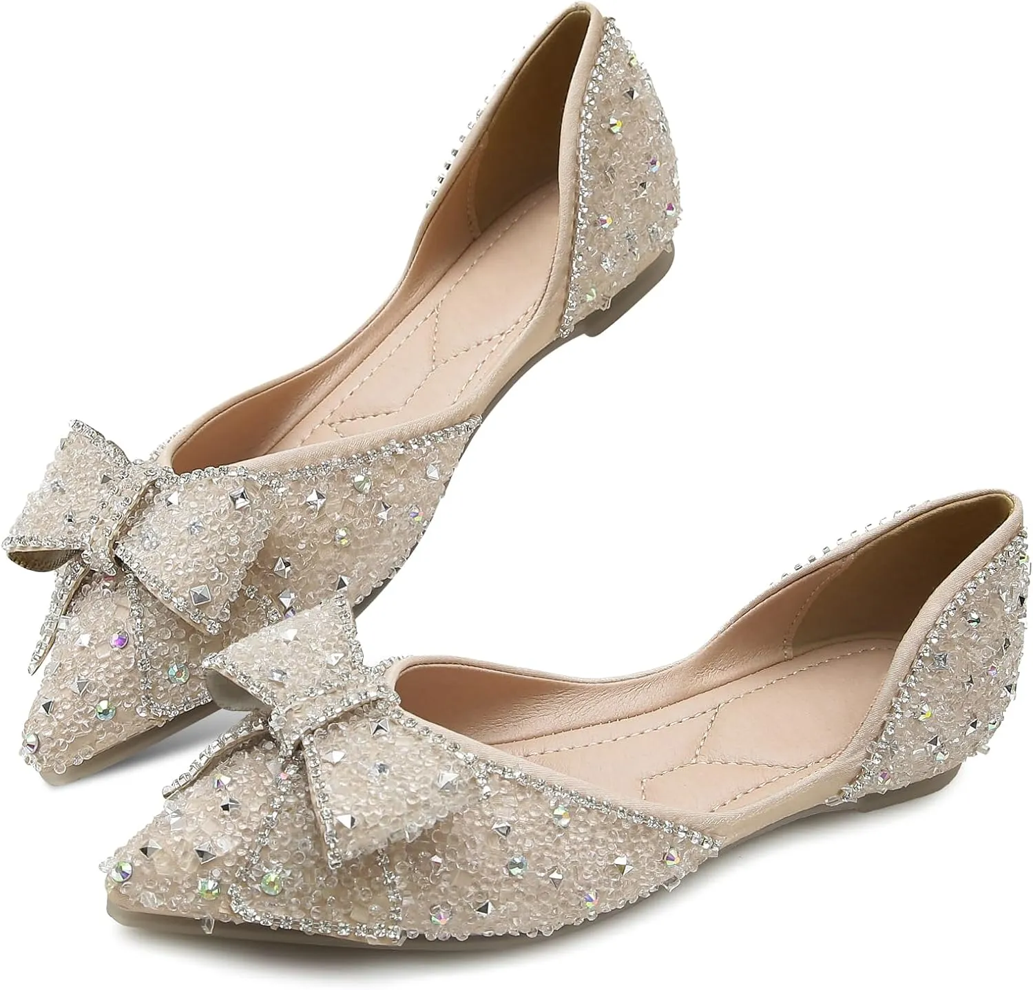 Dressy Flats Shoes for Women Comfortable Wedding Flats Rhinestone Fancy Ballet Flats Pointy Toe Flats