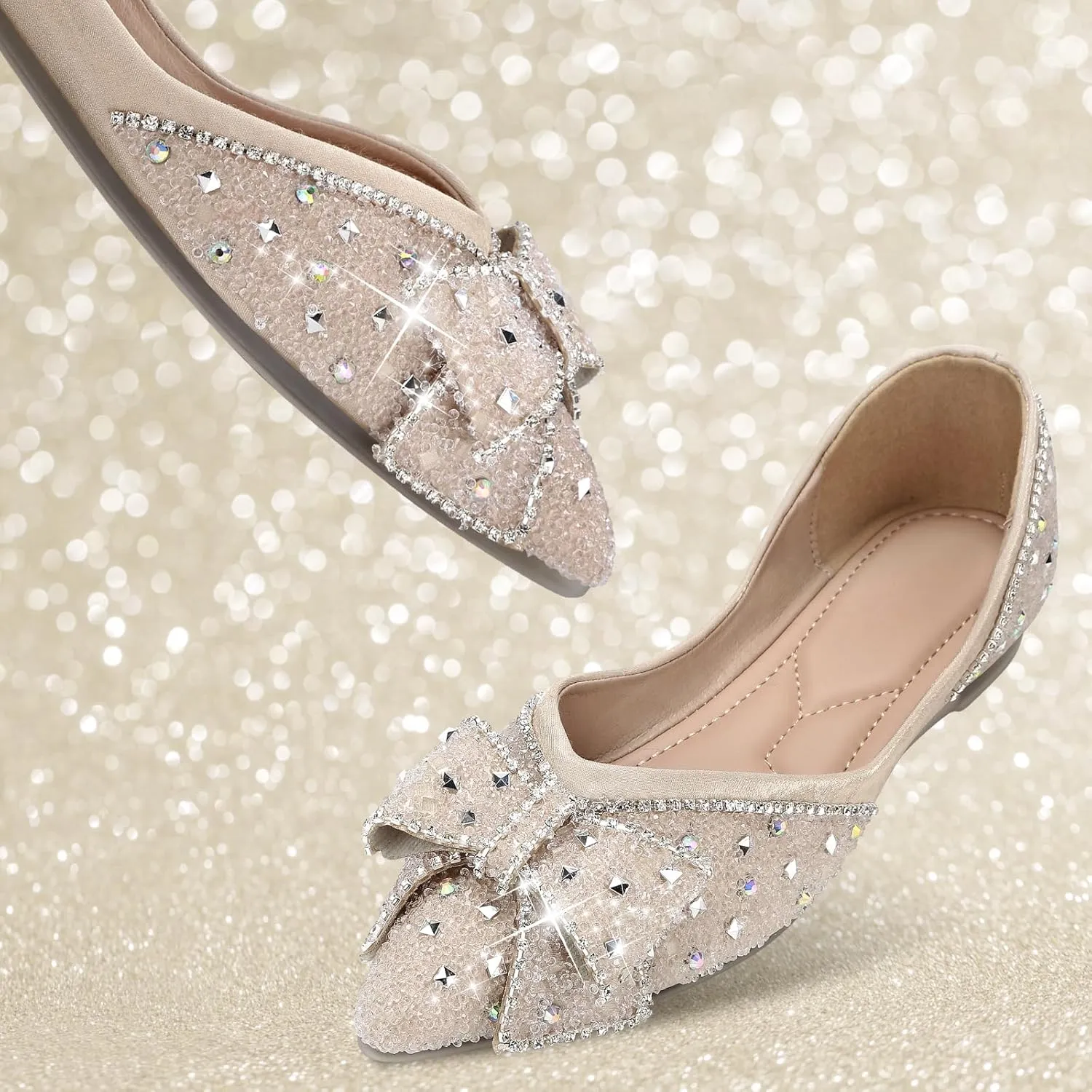Dressy Flats Shoes for Women Comfortable Wedding Flats Rhinestone Fancy Ballet Flats Pointy Toe Flats