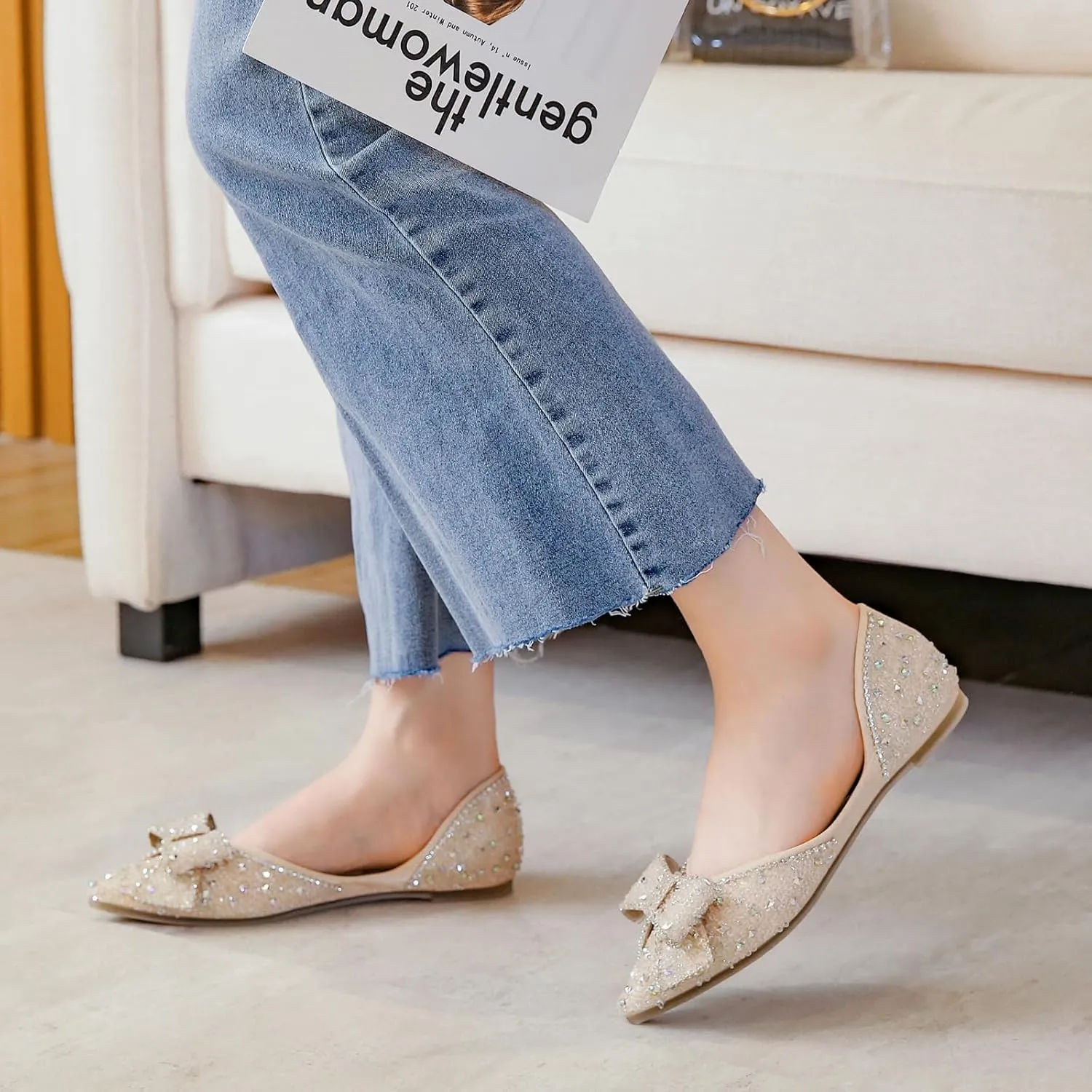 Dressy Flats Shoes for Women Comfortable Wedding Flats Rhinestone Fancy Ballet Flats Pointy Toe Flats