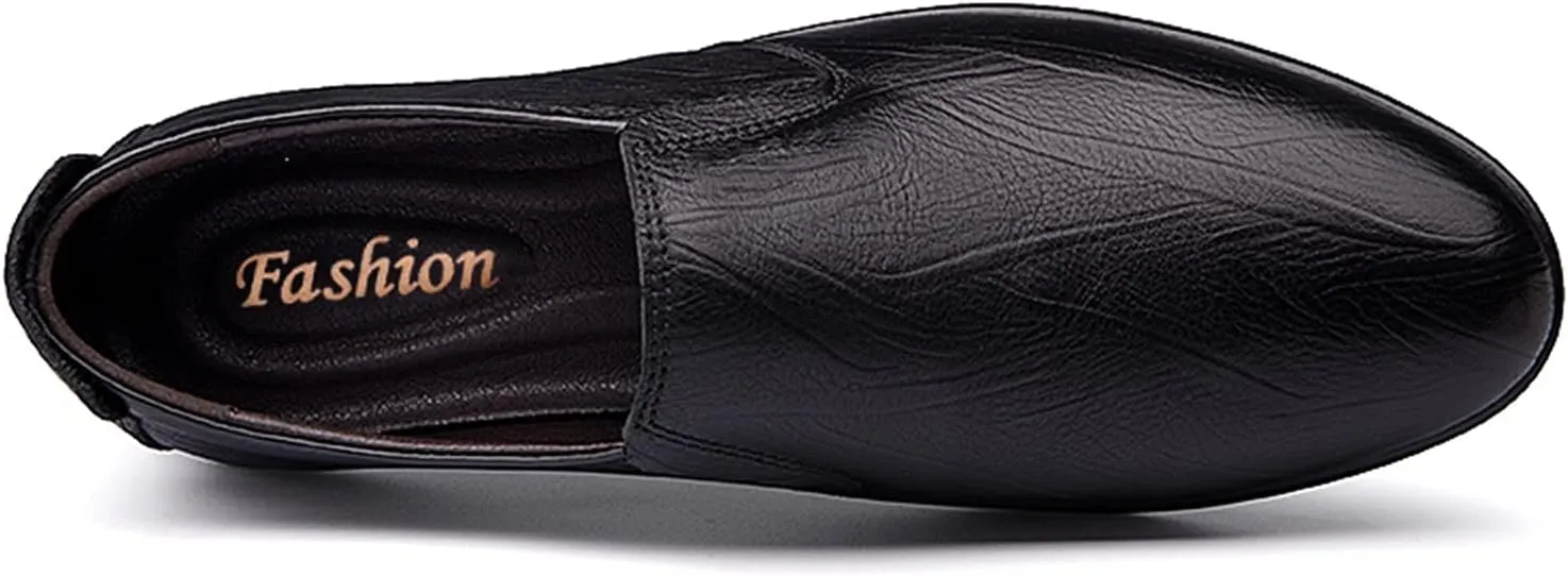Easy to Put and Remove. Driving Moccasins for Men Cowhide Round Toe Anti-Slip Lightweight Flexible Resistant Flat Heel Walking Slip on for All Occasions