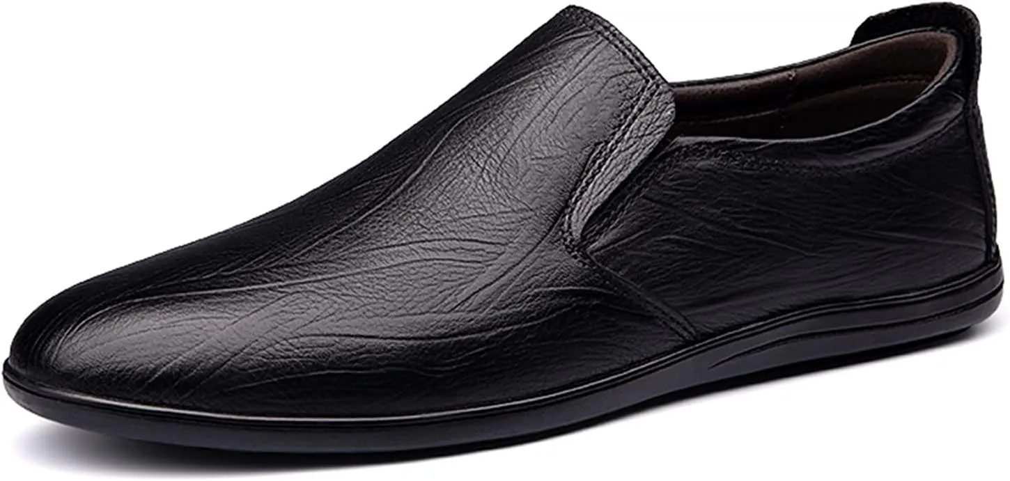 Easy to Put and Remove. Driving Moccasins for Men Cowhide Round Toe Anti-Slip Lightweight Flexible Resistant Flat Heel Walking Slip on for All Occasions