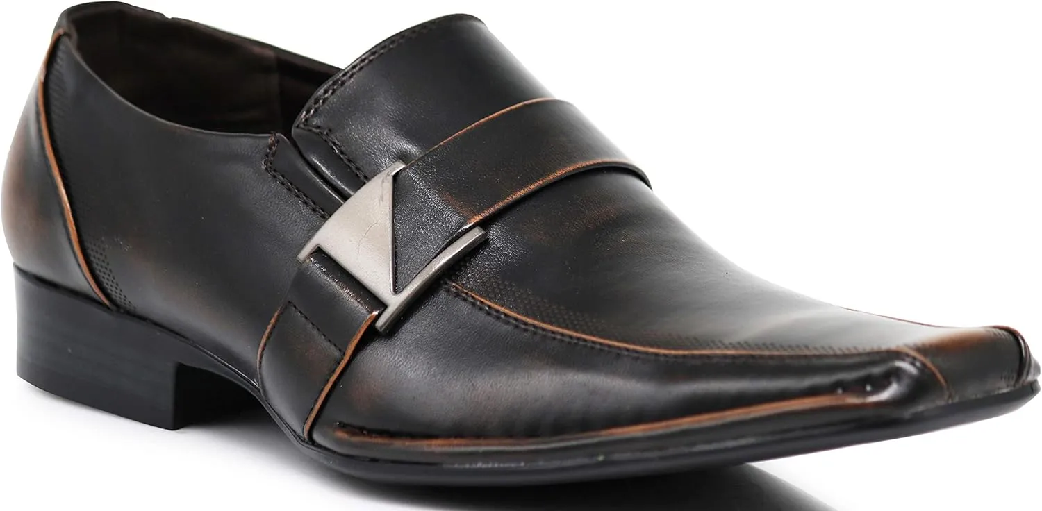Enzo Romeo Stone Men's Dress Loafers Elastic Slip on with Buckle Fashion Shoes Runs Half Size Big