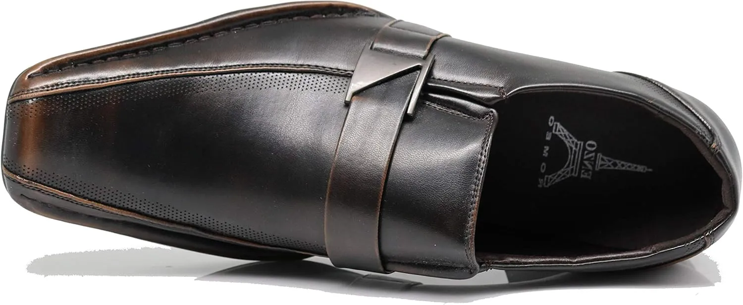 Enzo Romeo Stone Men's Dress Loafers Elastic Slip on with Buckle Fashion Shoes Runs Half Size Big