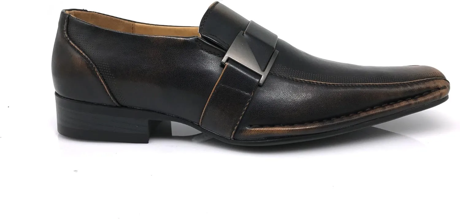 Enzo Romeo Stone Men's Dress Loafers Elastic Slip on with Buckle Fashion Shoes Runs Half Size Big