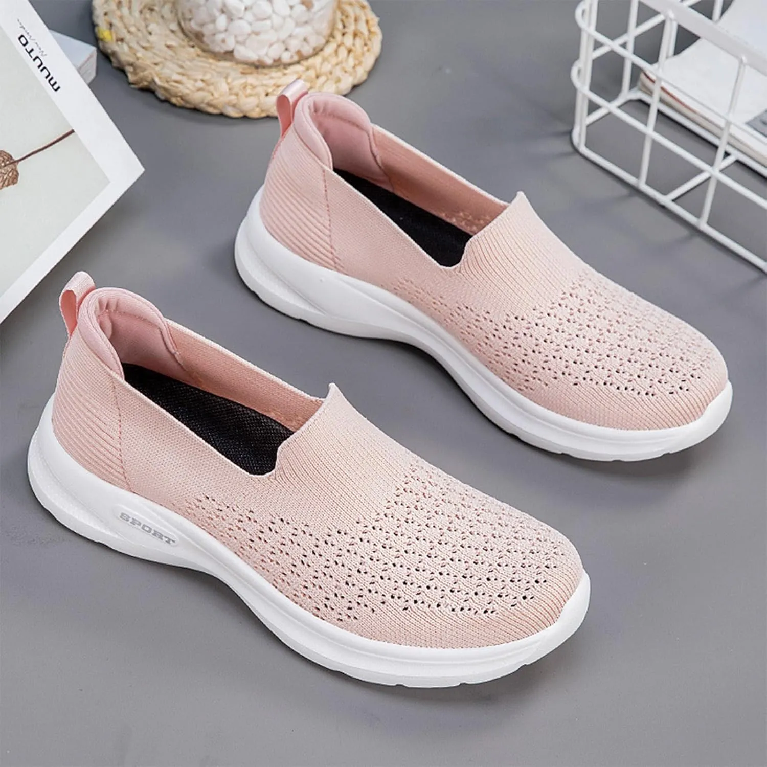 Ephirebra Women's Knitted Mesh Orthopedic Loafers Slip-On Lightweight Breathable Walking Shoes Outdoor Causal Sport Shoes