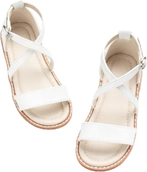 ESTINE Toddler/Little Kid Girls Dress Cross Strappy Open Toe Sandals Princess Flats Summer Flower Girl Shoes