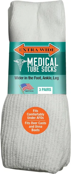 Extra Wide Unisex Diabetic Tube Socks (3 Pairs) Fit Up to 4E/6E Foot & 22" Calf
