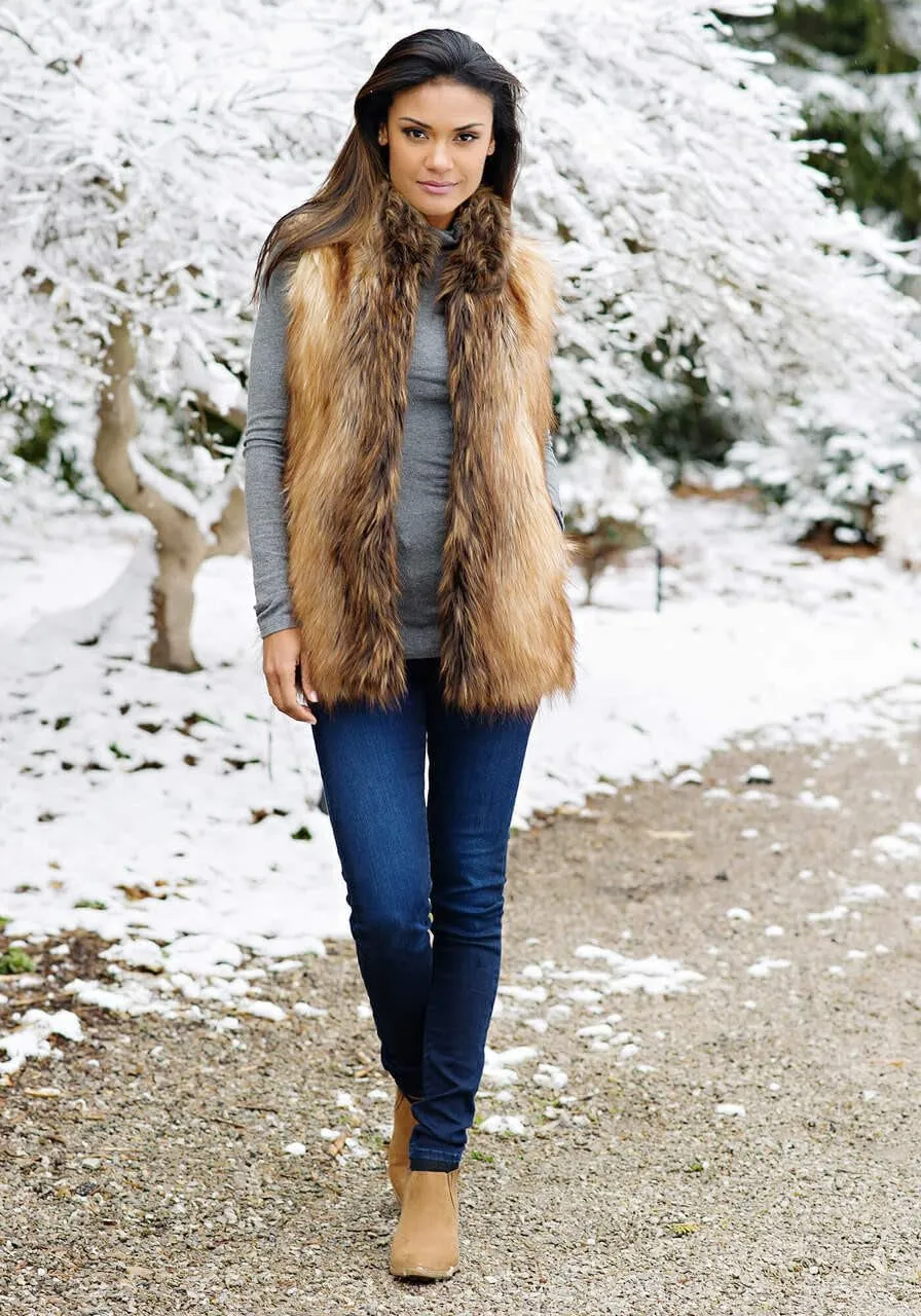 Fabulous-Furs Donna Salyers Grey Wolf Faux Fur Hook Vest
