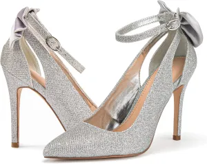 Fashare Womens High Heels Bow Tie Back Sexy Stiletto Ankle Strap Wedding Dress Pumps Shoes