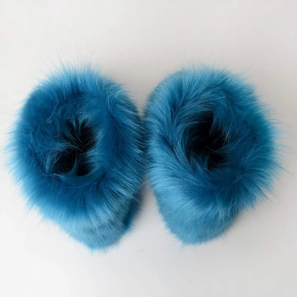 Faux Fur Boots for Women Fuzzy Fluffy Furry Round Toe Suede Winter Comfy Plush Warm Short Snow Bootie Flat Shoes Mid-Calf Boots Outdoor Indoor