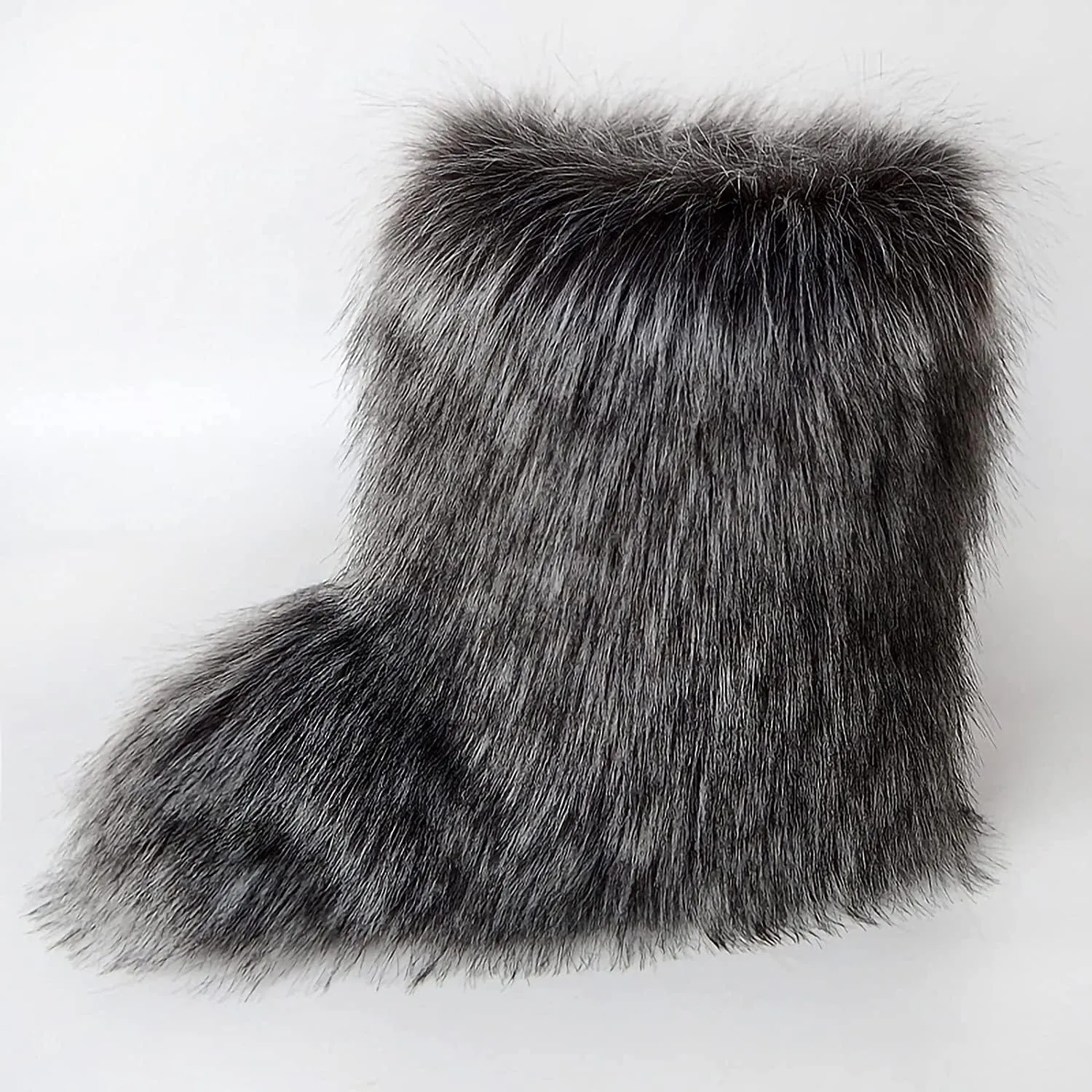 Faux Fur Boots for Women Fuzzy Fluffy Furry Round Toe Suede Winter Comfy Plush Warm Short Snow Bootie Flat Shoes Mid-Calf Boots Outdoor Indoor