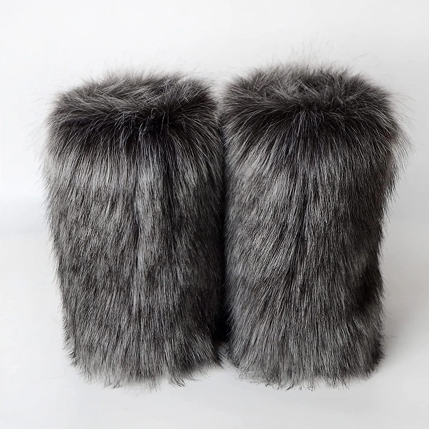 Faux Fur Boots for Women Fuzzy Fluffy Furry Round Toe Suede Winter Comfy Plush Warm Short Snow Bootie Flat Shoes Mid-Calf Boots Outdoor Indoor