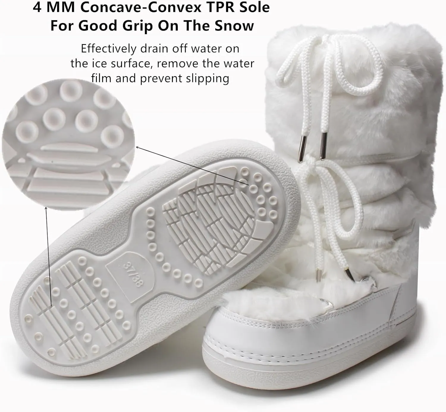 Faux Fur Boots for Women - Fuzzy Fluffy Furry Water Resistant Snow Boots for Women - Anti-Slip with Cotton Sponge Lined and TPR Rubber Sole Black White Fur Boots