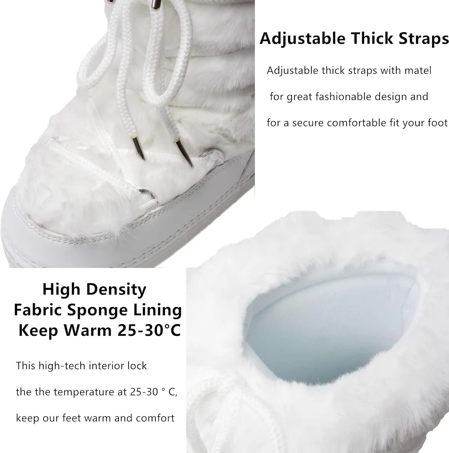 Faux Fur Boots for Women - Fuzzy Fluffy Furry Water Resistant Snow Boots for Women - Anti-Slip with Cotton Sponge Lined and TPR Rubber Sole Black White Fur Boots