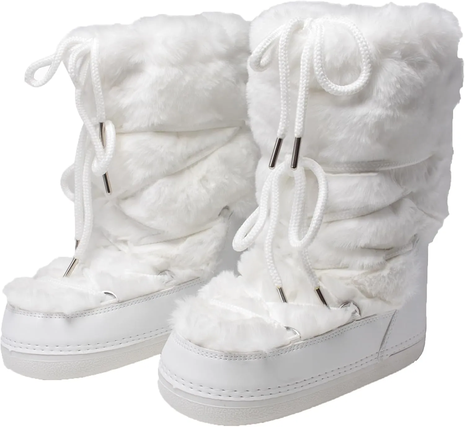 Faux Fur Boots for Women - Fuzzy Fluffy Furry Water Resistant Snow Boots for Women - Anti-Slip with Cotton Sponge Lined and TPR Rubber Sole Black White Fur Boots