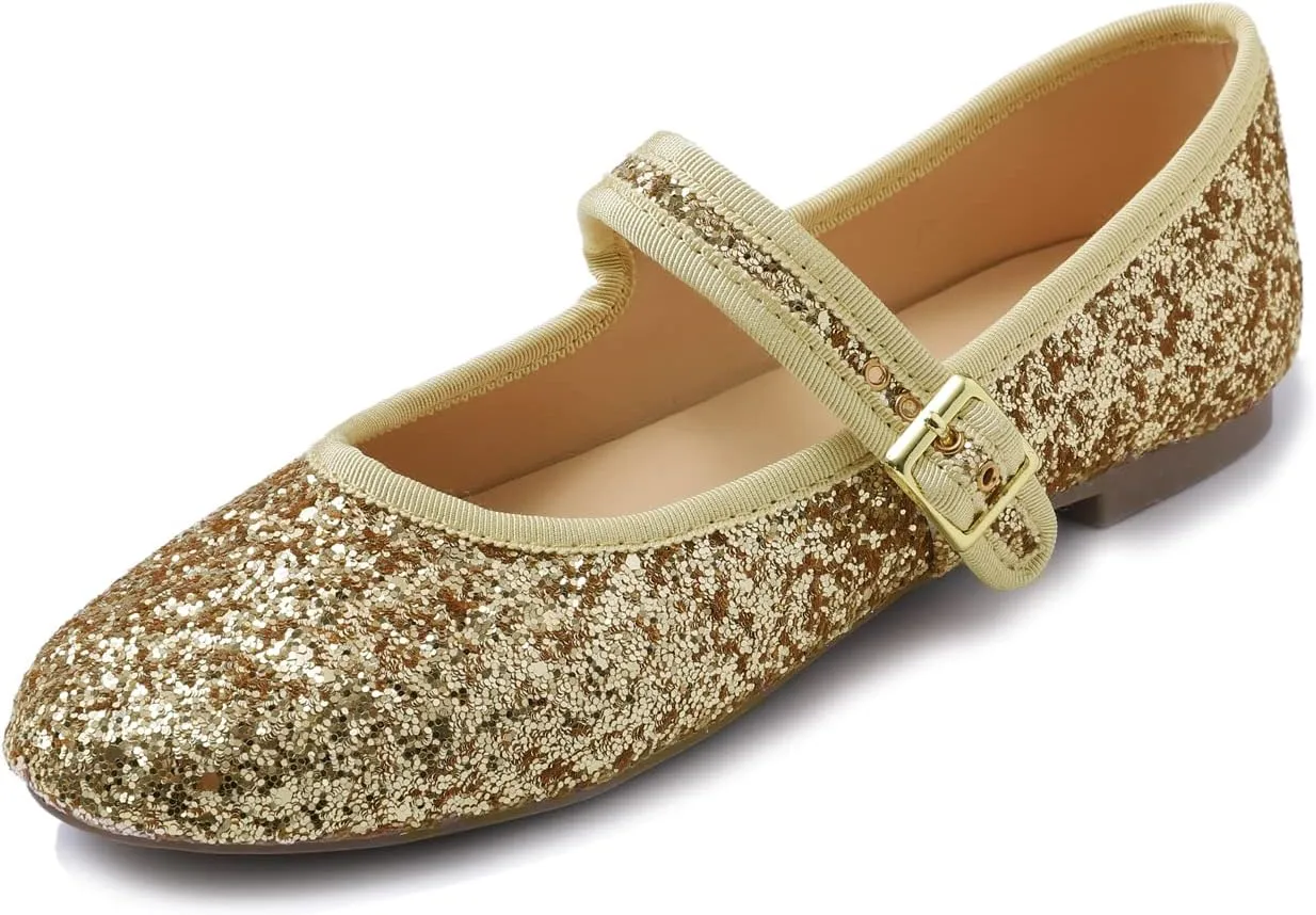 FEVERSOLE Women's Soft Cushion Extra Padded Comfort Round Toe Mary Jane Metal Buckle Fashion Ballet Flats Walking Shoes
