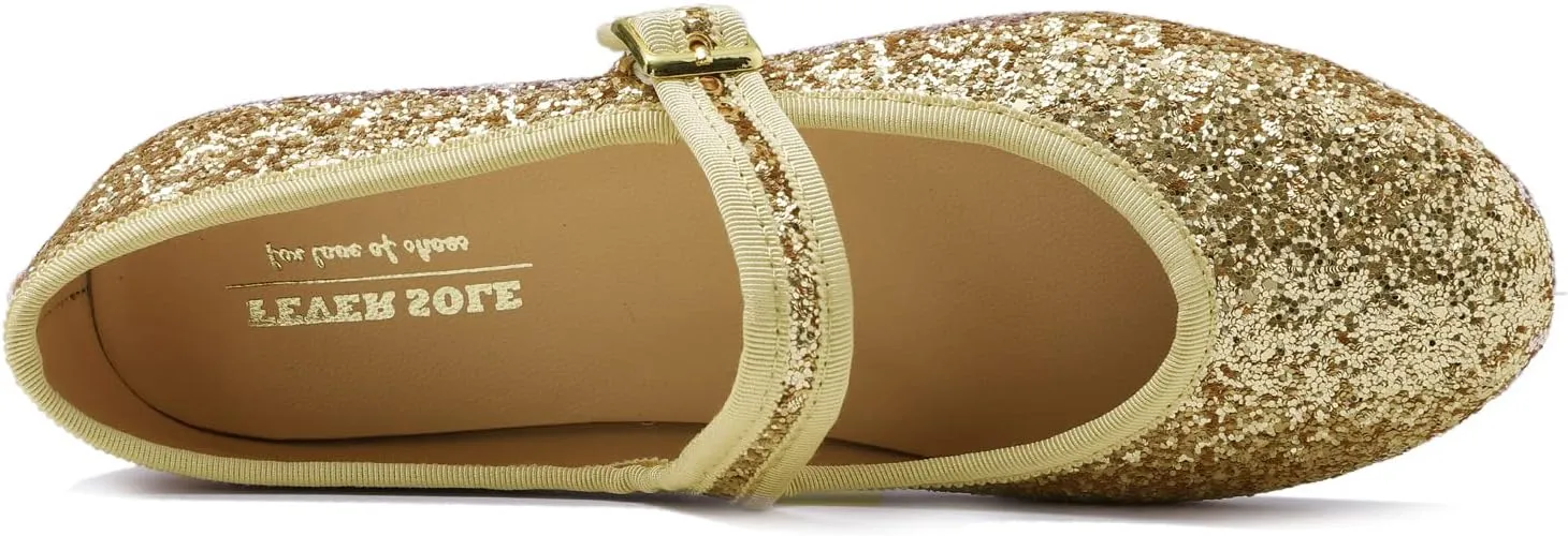 FEVERSOLE Women's Soft Cushion Extra Padded Comfort Round Toe Mary Jane Metal Buckle Fashion Ballet Flats Walking Shoes