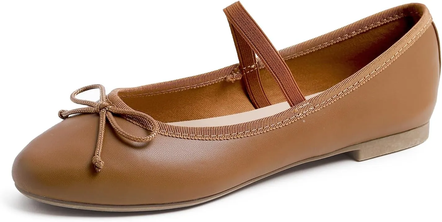 FEVERSOLE Women's Soft Cushion Padded Comfort Round Toe Mary Jane Elastic Fashion Ballet Flats Walking Shoes