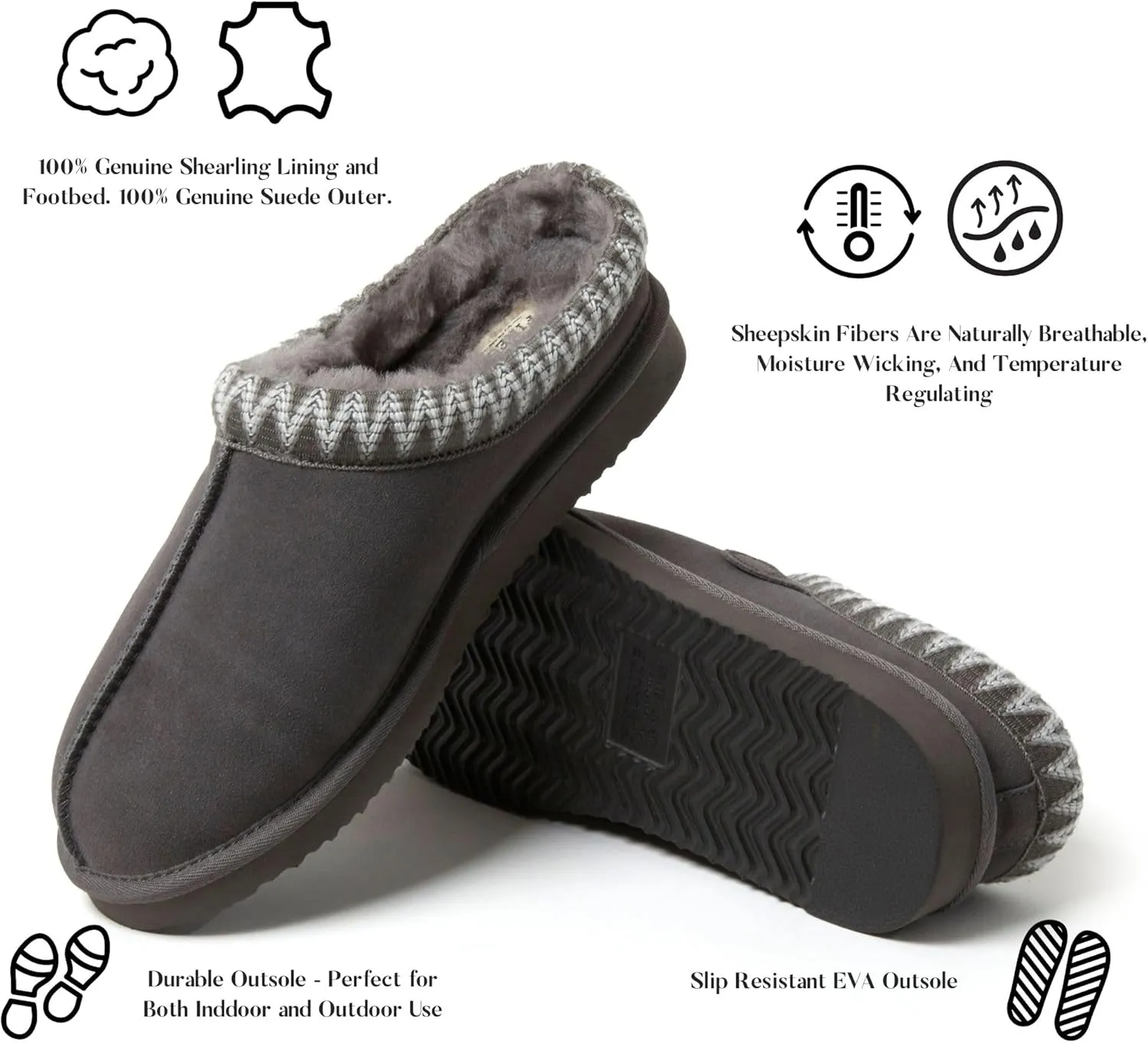 Fireside by Dearfoams Men's Grafton Shearling Indoor/Outdoor Clog Slipper