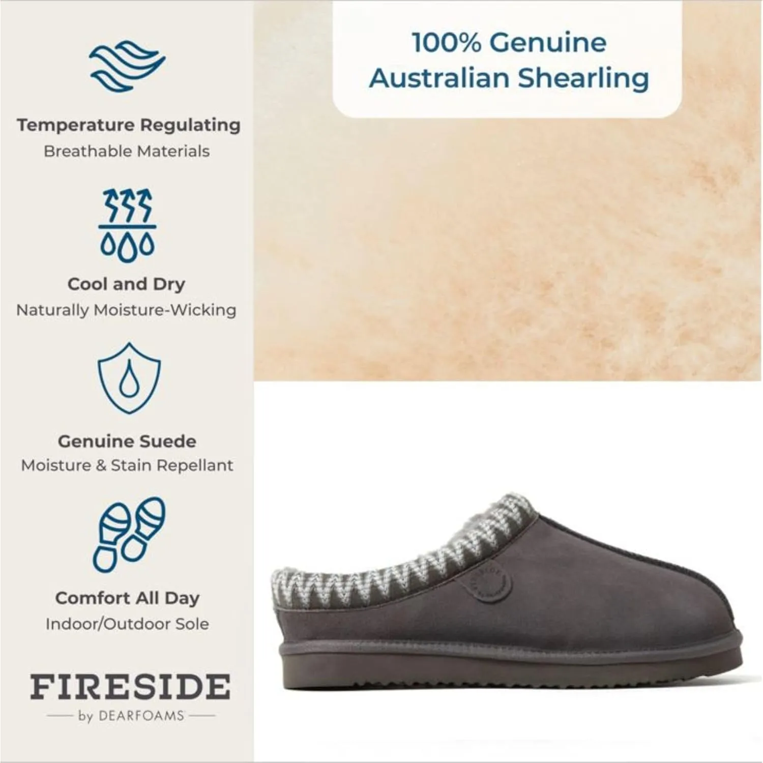 Fireside by Dearfoams Men's Grafton Shearling Indoor/Outdoor Clog Slipper