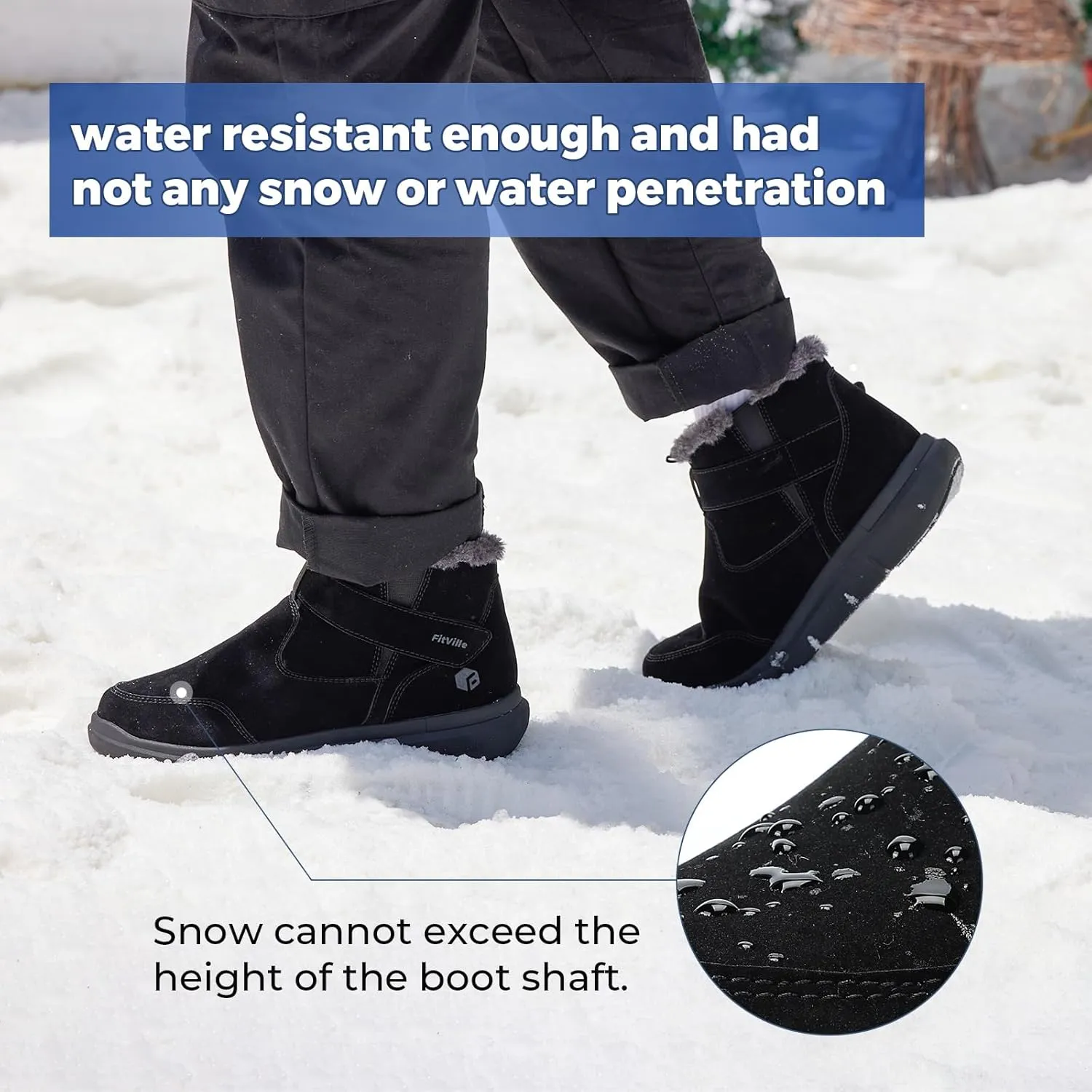 FitVille Mens Winter Boots Wide Width Outdoor Lightweight Snow Boots for Men Waterproof Insulated Thick Fur Mens Extra Wide Snow Boots V1