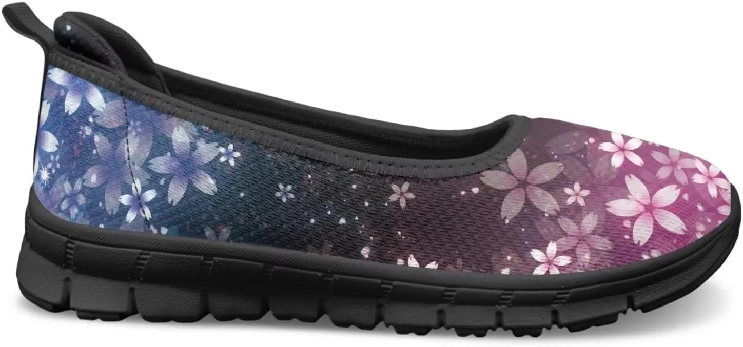 Flower Pattern Shoes for Women Slip On Loafer Flats Mesh Walking Shoes for Ballet Nurse Work Comfortable Everyday Wear