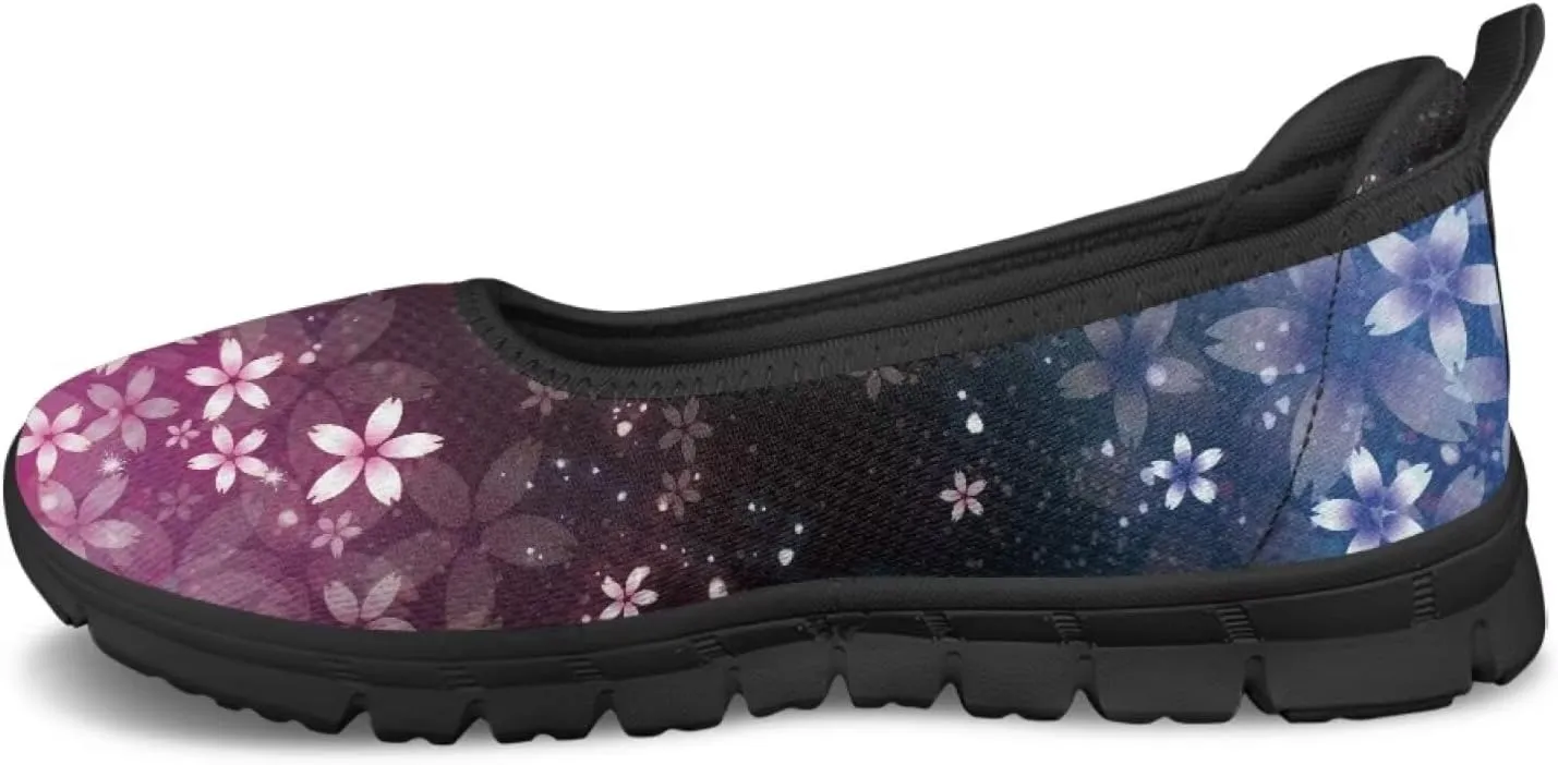 Flower Pattern Shoes for Women Slip On Loafer Flats Mesh Walking Shoes for Ballet Nurse Work Comfortable Everyday Wear