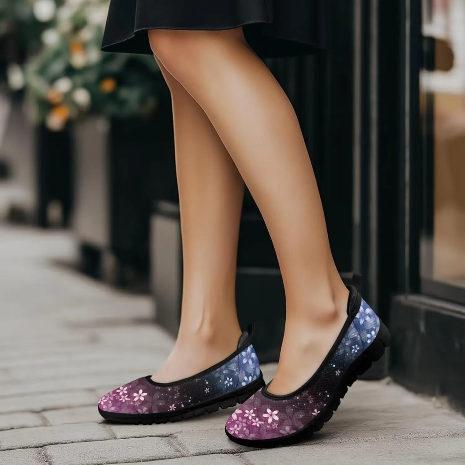 Flower Pattern Shoes for Women Slip On Loafer Flats Mesh Walking Shoes for Ballet Nurse Work Comfortable Everyday Wear