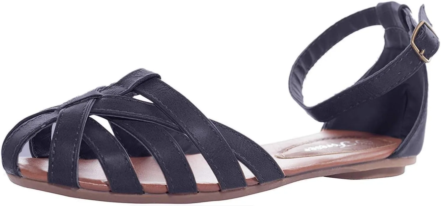 Forever Women's Vera-82 Flat Strappy Sandals,Black,5