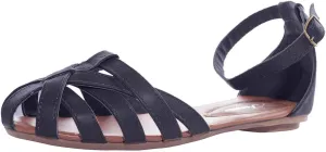 Forever Women's Vera-82 Flat Strappy Sandals,Black,5