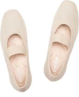 Frank Mully Women's Ballet Flats Slip on Casual Knitted Fabric Shoes Square-Toe Flats with Elastic Straps for Women