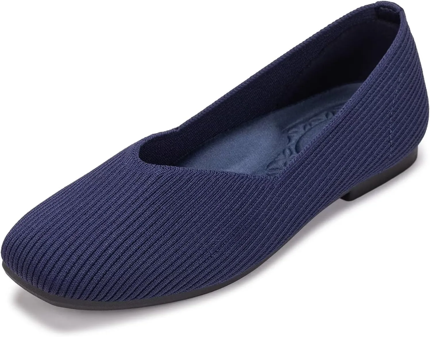 Frank Mully Womens Wide Flat Shoes Square Toe Shoes Knitted Work Flats Comfortable Women Shoes Comfortable Women Shoes