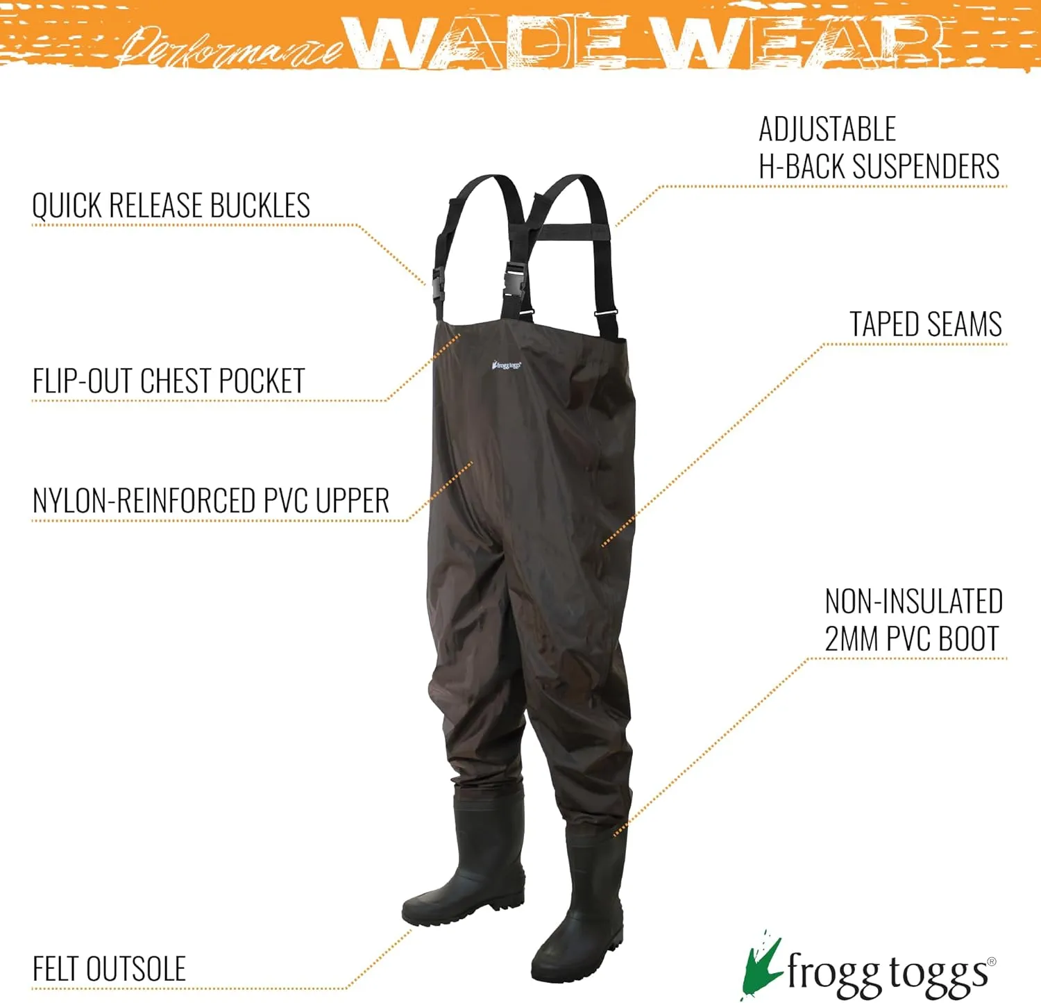 FROGG TOGGS Men's Rana II PVC Waterproof Fishing Bootfoot Chest Wader for Fishing