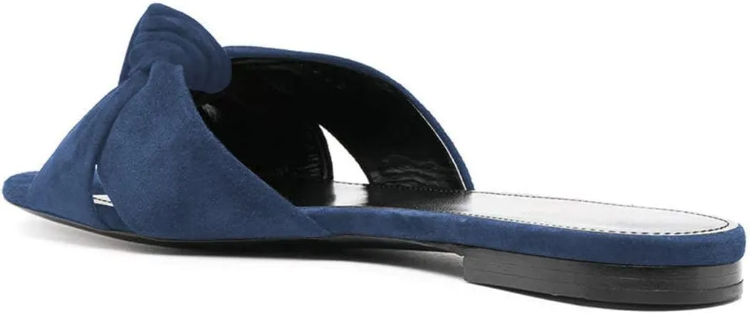 FSJ Women Leisure Faux Suede Bowtie Slides Sandal Open Toe Flat Slippers Vacation Lounge Shopping Shoes