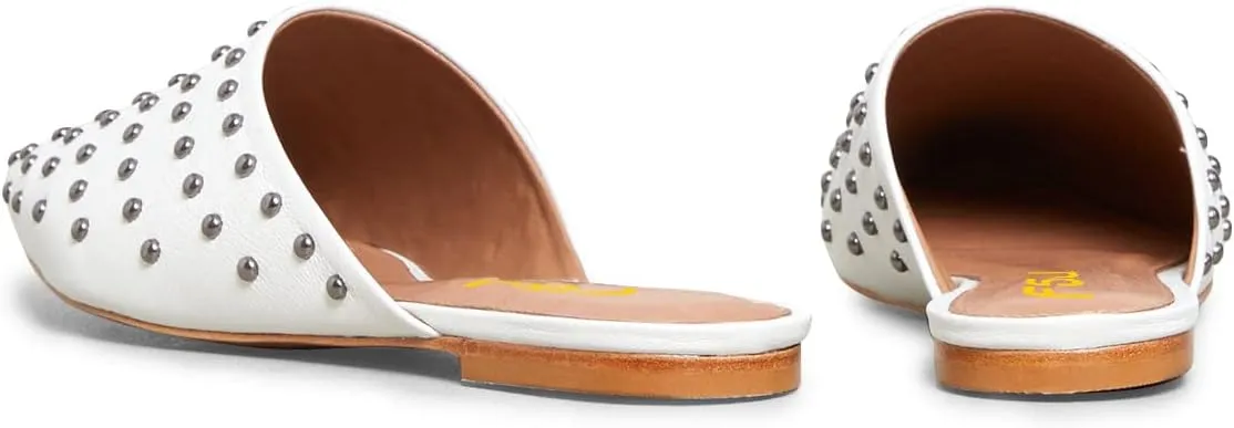 FSJ Women Pointed Toe Flats Mules Sandals Studded Backless Slip On Romantic Comfortable Slippers Casual Travel Date Party Slides Loafer Shoes Size 4-15 US