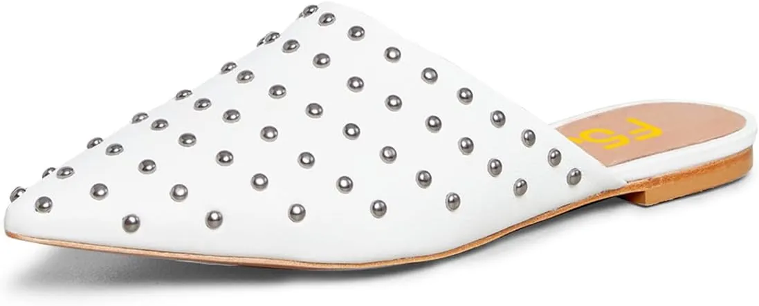 FSJ Women Pointed Toe Flats Mules Sandals Studded Backless Slip On Romantic Comfortable Slippers Casual Travel Date Party Slides Loafer Shoes Size 4-15 US